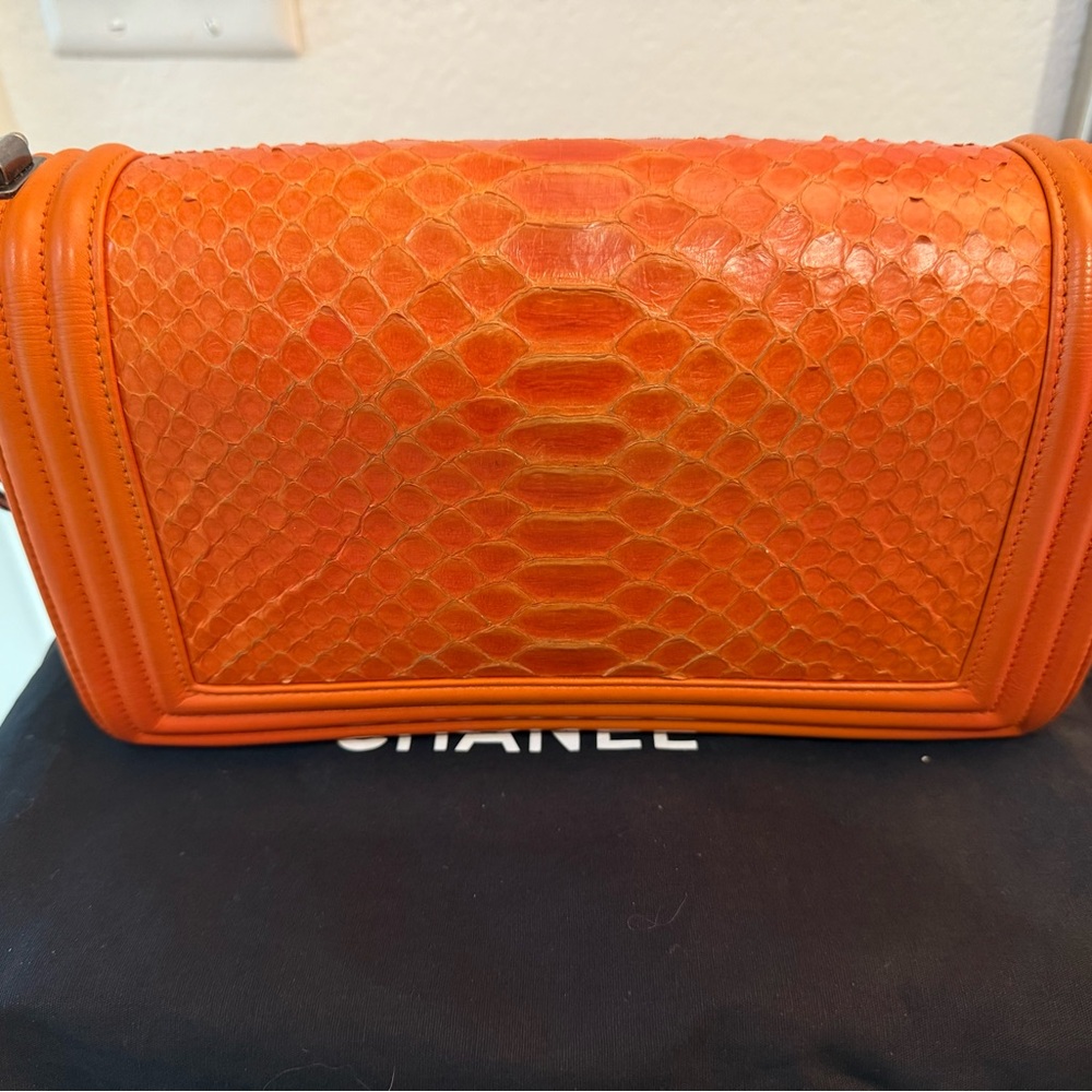 Chanel Vibrant Orange Python Medium Boy Bag - image 2